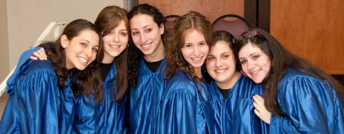 Chabad Girls High School Students with logo sweaters